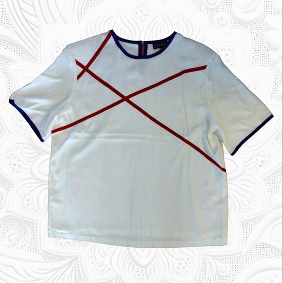 VTG 80s USA White Colorful Abstract Trim Rayon Blouse Plussize 2XL - Picture 13 of 13